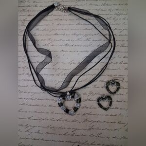 Black Heart Necklace and Earring Set